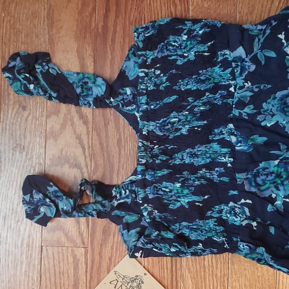 Floral Ruffle Sleeve Strap Dress Girls Blue Casual - Picture 7 of 8